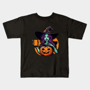 Witch holding a cell phone Kids T-Shirt